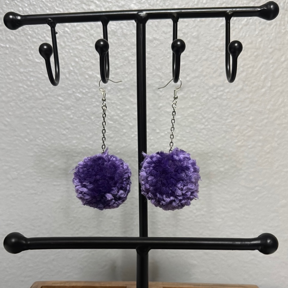 Purple Pom Pom Earrings